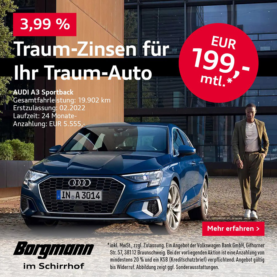Traum-Zins ab 3,99% auf den Audi A3 Sportback Gebrauchtwagen