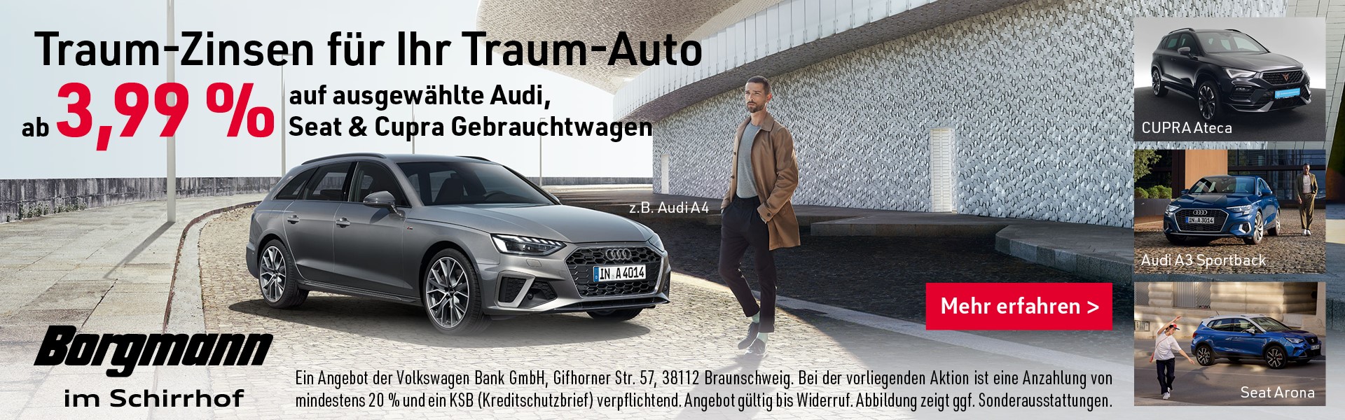Traum-Zins ab 3,99% auf Audi, Seat & Cupra Gebrauchtwagen