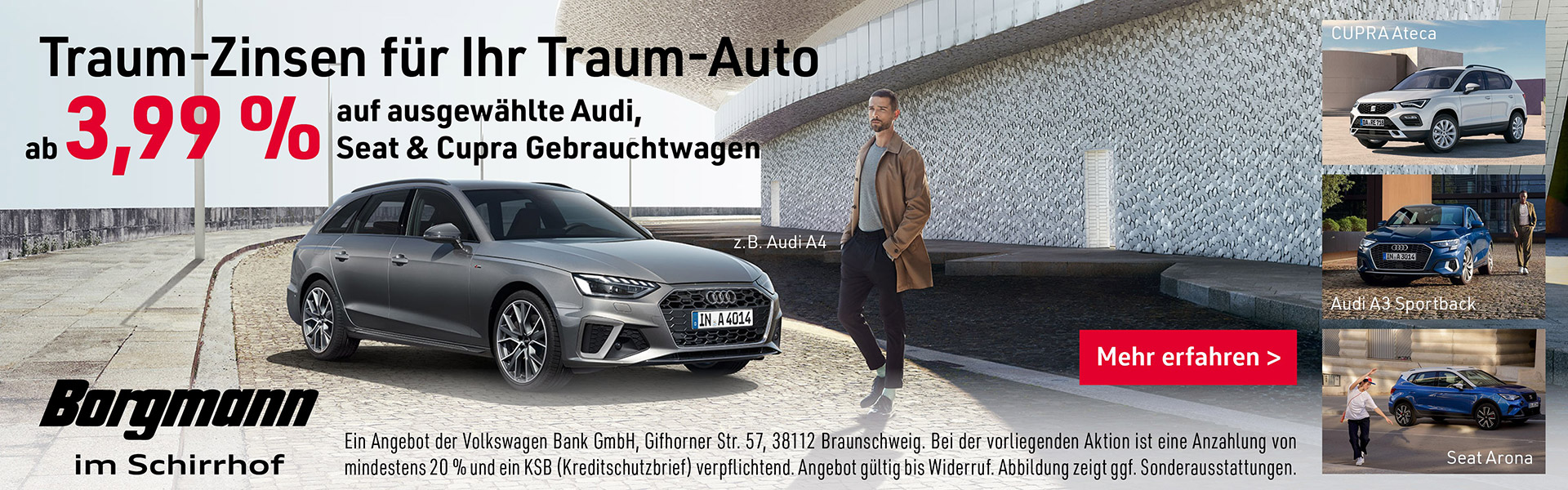 Traum-Zins ab 3,99% auf Audi, Seat & Cupra Gebrauchtwagen
