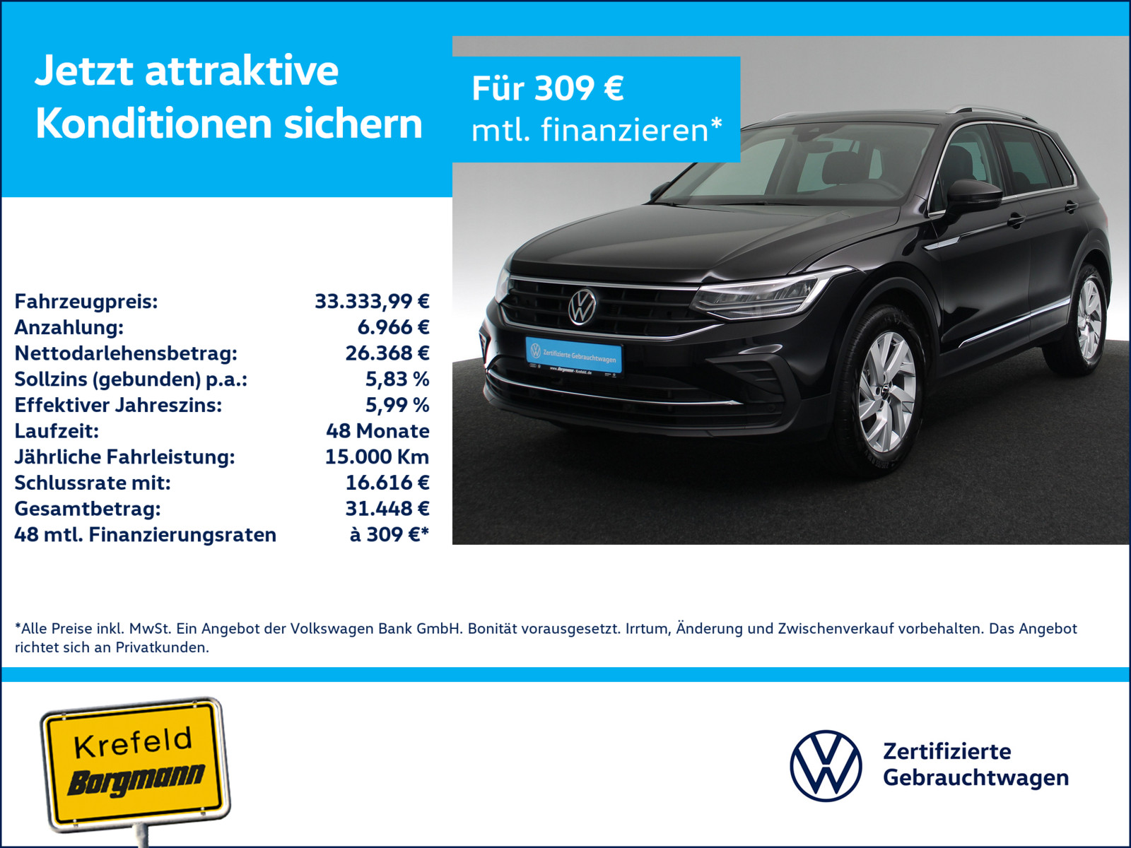 VW Tiguan Life 2,0 l TSI 4MOTION 140 kW 190 PS 7-Gang-Doppelkupplun