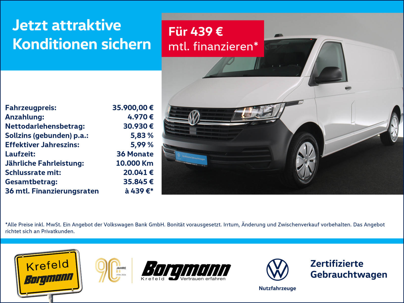 VW T6.1 Transporter Kasten 2.0 TDI lang FWD AHK PDC