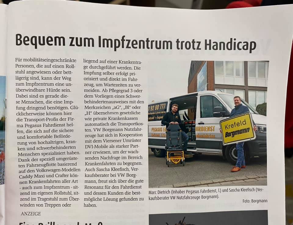 Pegasus Fahrdienst fährt Transporter von VW Borgmann