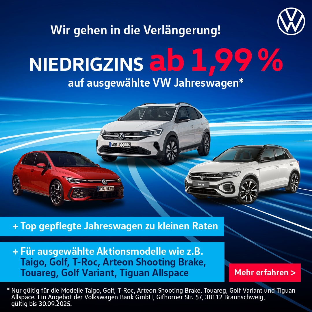 VW Niedrigzins 1,99% auf Jahreswagen