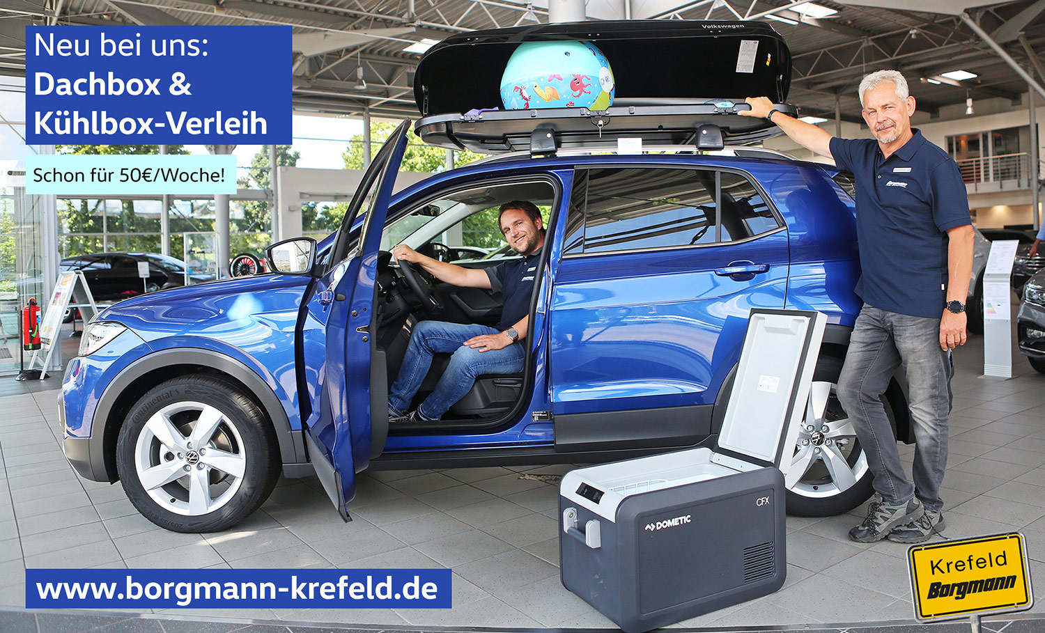 VW Dachbox und Kühlbox Verleih im Autohaus Borgmann