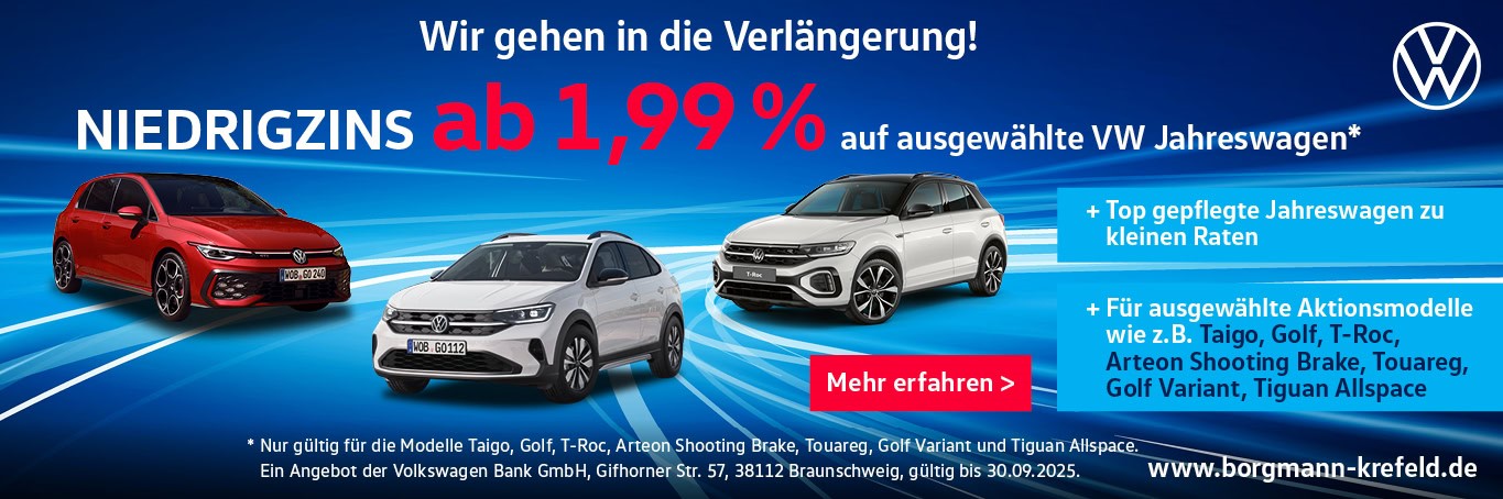 Niedrigzins ab 1,99% auf ausgewählte VW Jahreswagen